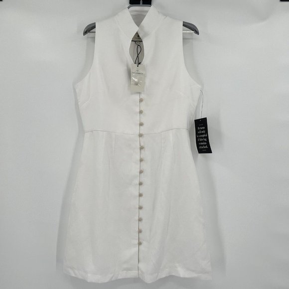 Tuckernuck Dresses & Skirts - Tuckernuck White Leighton Mini Dress XL Women's Sleeveless Linen Mandarin Collar